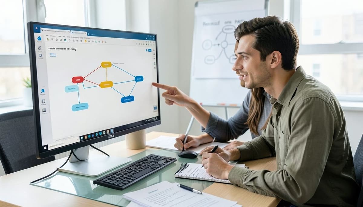 A workflow canvas with a failed API branch connected to a controlled retry and error notification path
