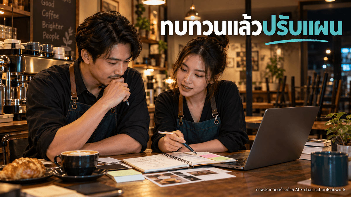ทีมทบทวนปฏิทินคอนเทนต์หลังปิดร้าน — ภาพประกอบสร้างด้วย AI