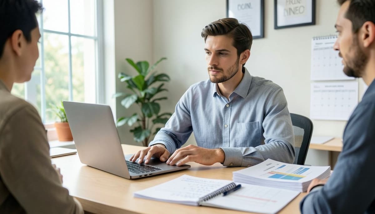 An SEO specialist checking clicks and impressions on a laptop beside a recently published article.