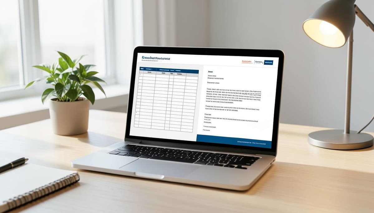 A neatly organized table and a short email draft displayed side by side on a screen