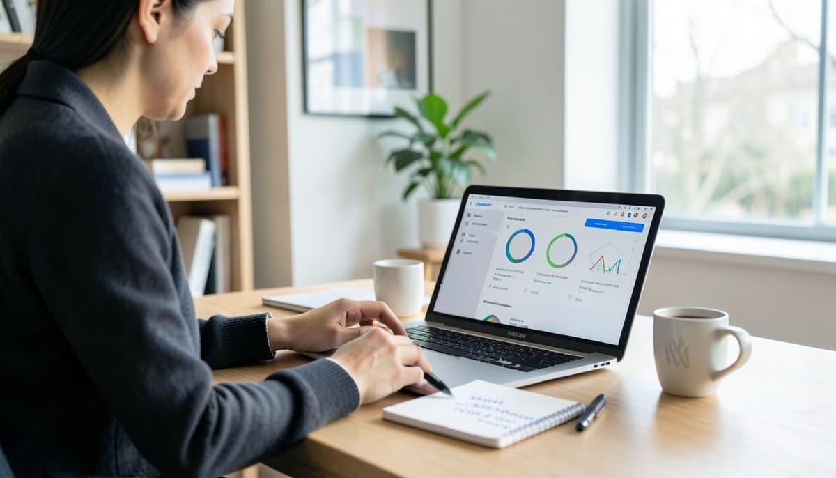 Un ordinateur portable affichant le panneau du connecteur Looker Studio à côté d'une vue d'ensemble d'une propriété GA4