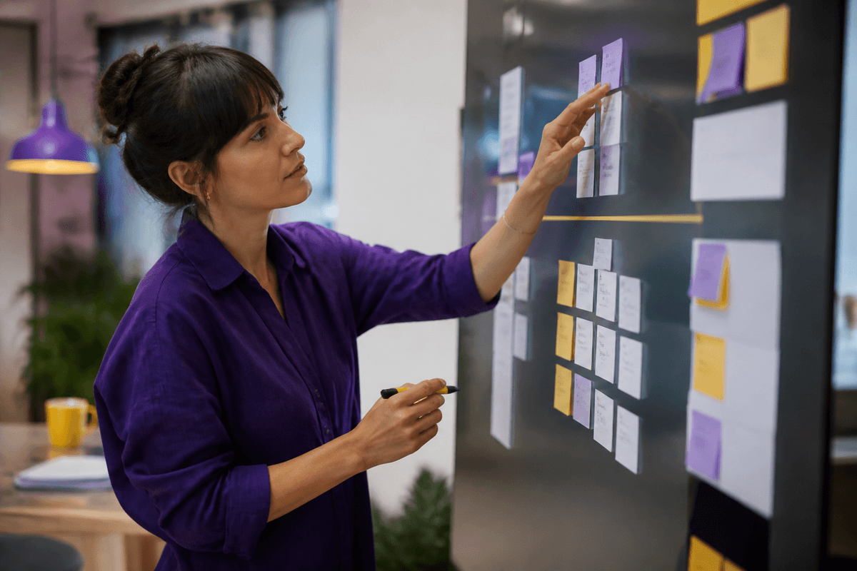 A four-week calendar showing process mapping, prototyping, testing, and measured deployment