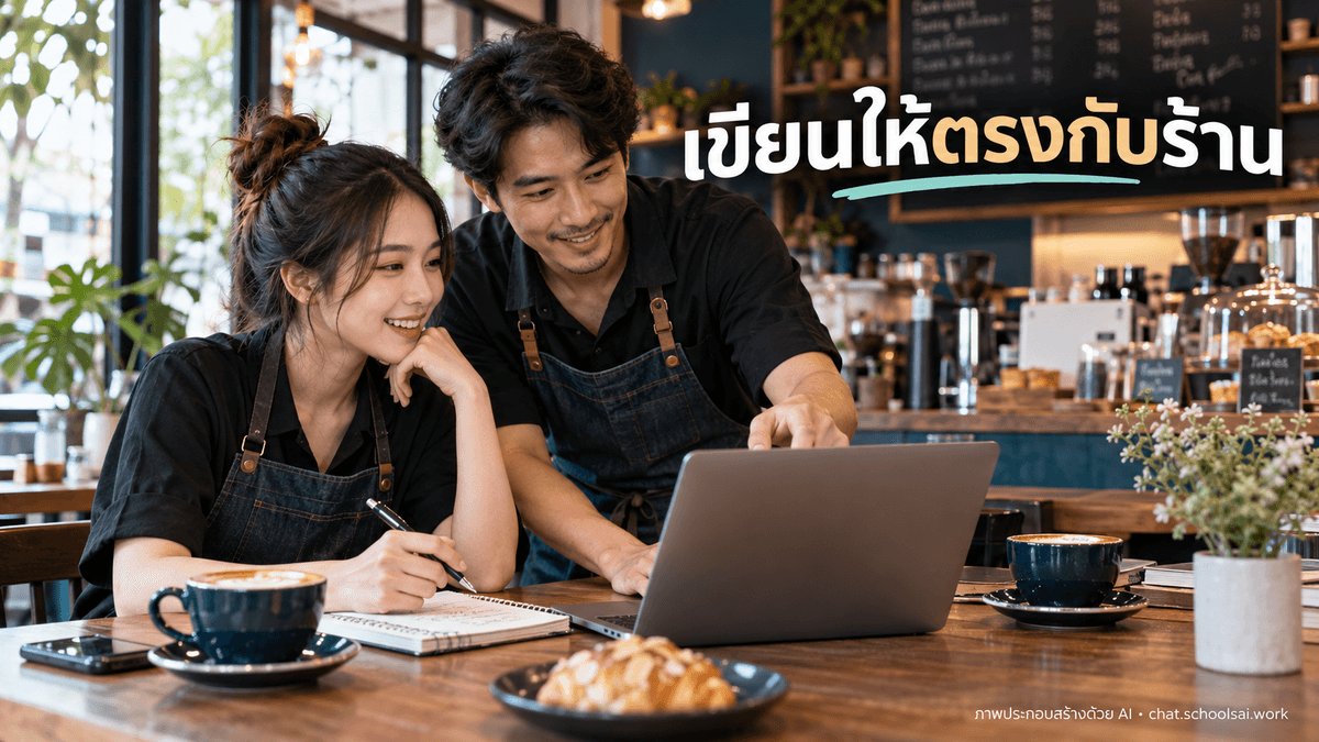ทีมตรวจแคปชั่นบนแล็ปท็อป — ภาพประกอบสร้างด้วย AI