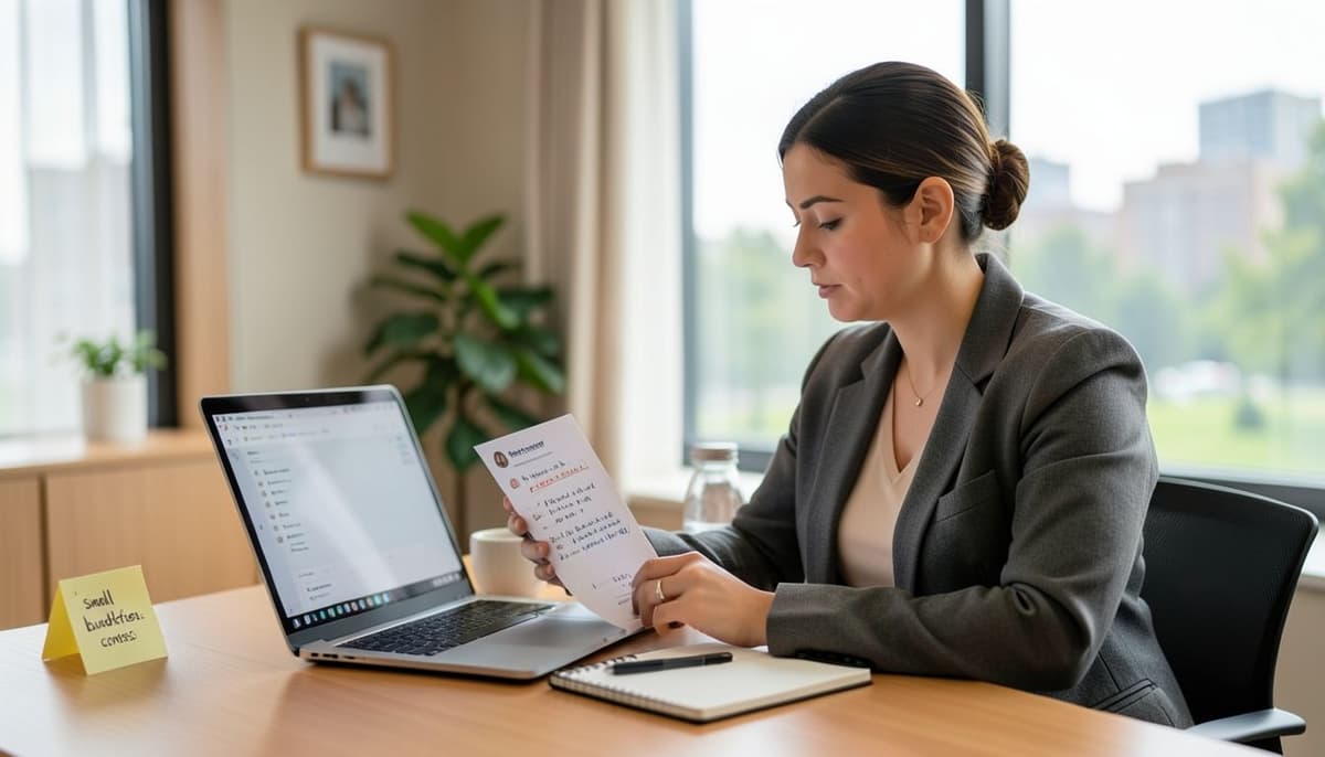 Un marketeur examinant le profil d’un client et des résultats de recherche sur un ordinateur portable dans un bureau calme