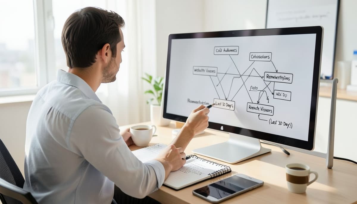 A campaign architecture diagram with separate branches for prospecting and remarketing audiences