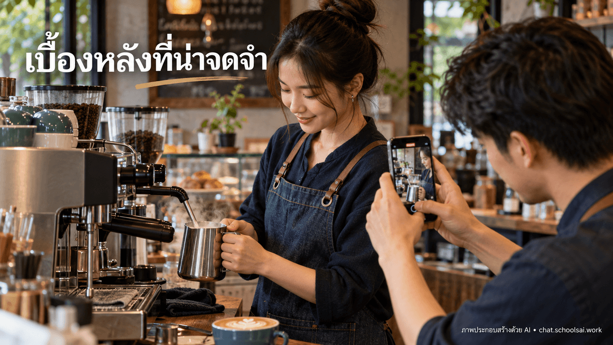 ทีมถ่ายขั้นตอนเตรียมเครื่องดื่ม — ภาพประกอบสร้างด้วย AI